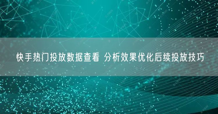 快手热门投放数据查看 分析效果优化后续投放技巧