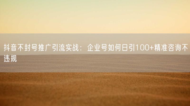 抖音不封号推广引流实战：企业号如何日引100+精准咨询不违规